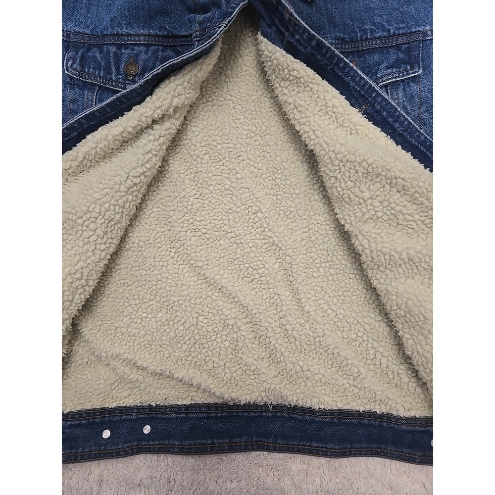 Original Delux Blue Denim Jacket With Fur Lining Mens XL - Picture 6 of 9